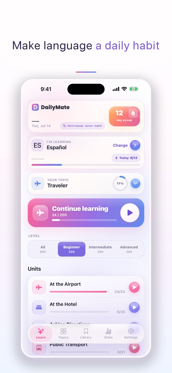 DailyMate: 문장으로 배우는 언어 screenshot